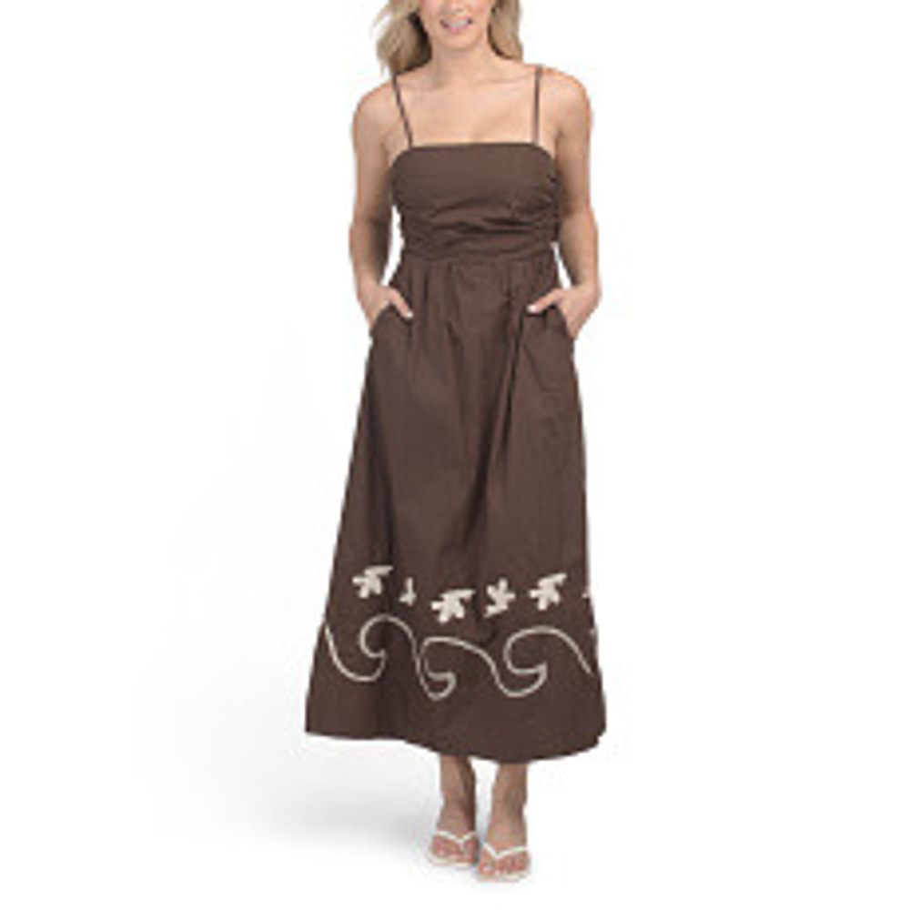 Mon Renn Size Medium Spaghetti Straps Embroidered Dress Bow Adjustable Straps